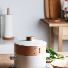 肆月層疊白色日式陶瓷砂鍋蒸鍋